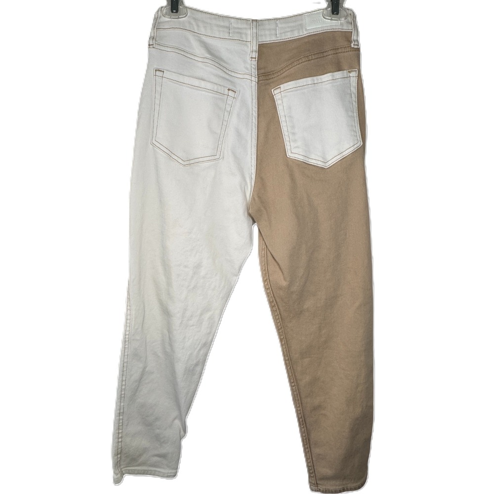 Hollister Colorblock Patchwork Mom Jeans 3S W26‎ L25 High Rise White Tan Denim - Picture 12 of 12
